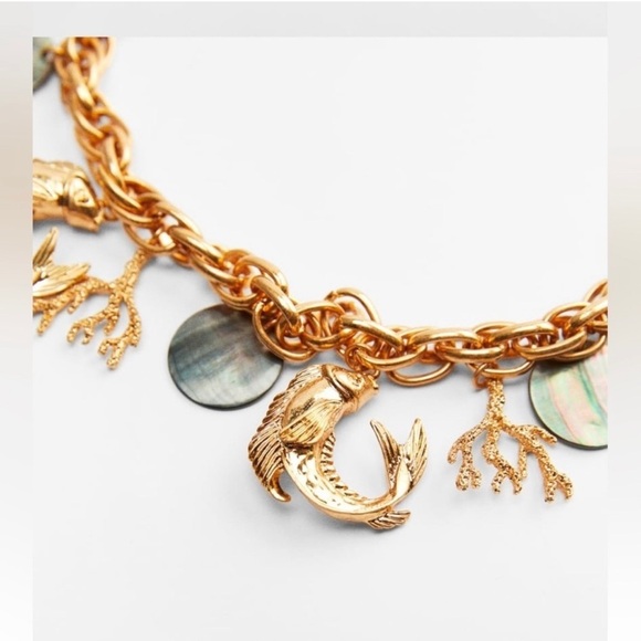NEW ZARA FISH CHARM NECKLACE GOLDEN PEARL MERMAID - Picture 4 of 7
